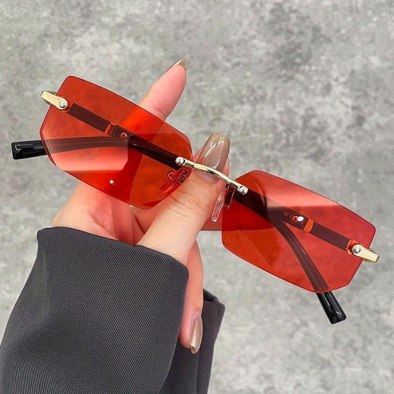 

Luxury Frameless Business Rectangular Gradient Lenses, Men s and Women s Fashionable Color Sunglasses красный