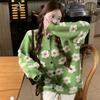 Flower knitted sweater jacket women's autumn and winter new Korean version sweet age reduction outer with loose lazy wind sweater cardigan