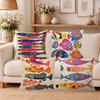 1/4pcs 2D Flat- Boho Folk Art Colorful Fish Print Square Throw Pillow Cover Home farmhouse outdoor decoration cushion cover