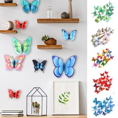 12 Stück Kühlschrankmagnete, lebendige Farben, doppellagige Schmetterlings-Wandaufkleber für Zuhause, Party-Dekorationen