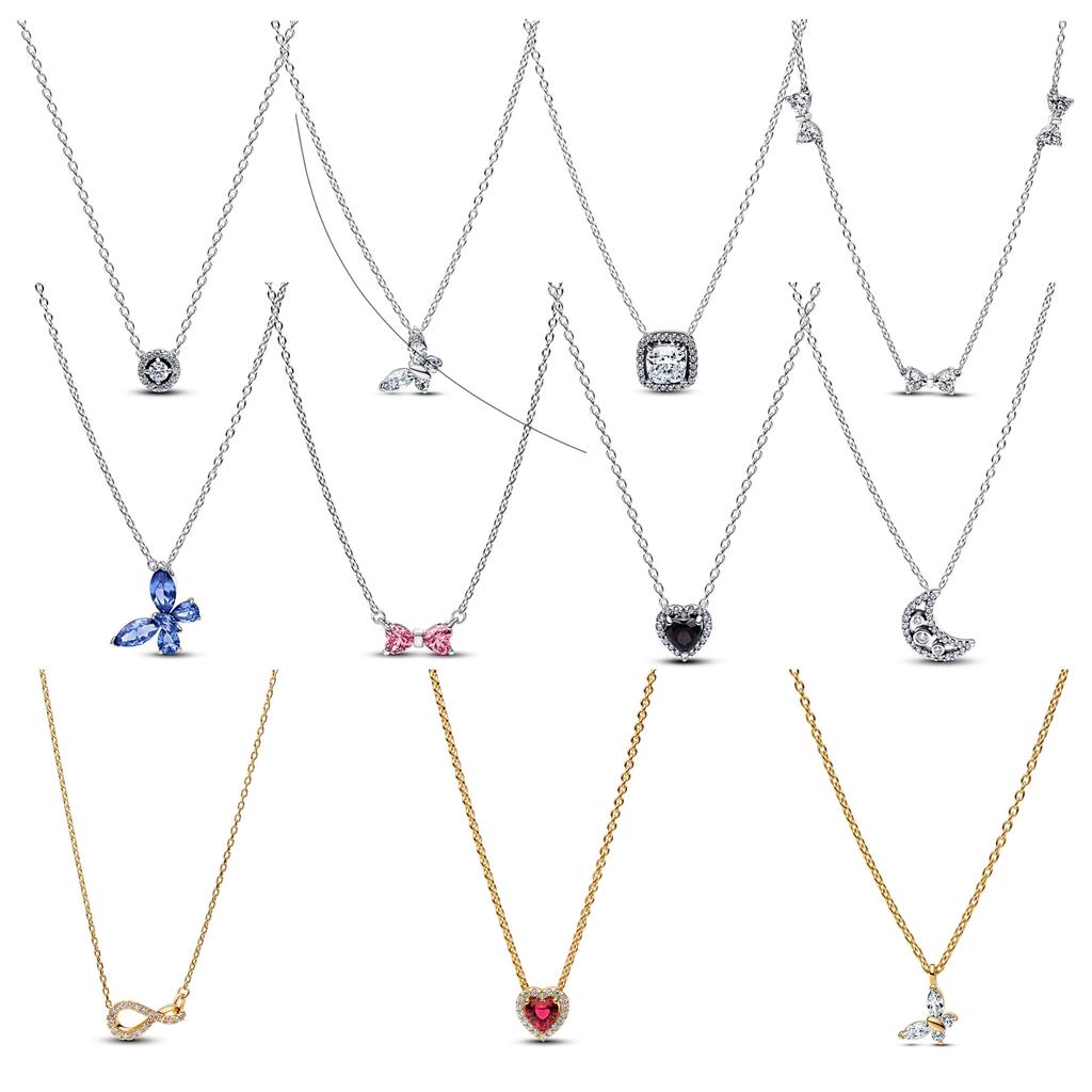 New Copper Butterfly Love Zircon Necklace Moon Bowknot Circular Heart Chain For Women Jewelry Birthday Gifts