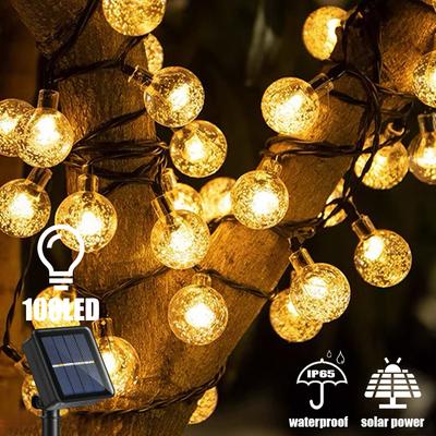 Luci solari a forma di catena, illuminazione per esterni, luci a globo di cristallo a LED, luci solari impermeabili, luci fatate per decorazioni da giardino, feste di Natale