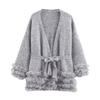  European and American style, new women's fashion, versatile, cross-border belt furry knit cardigan