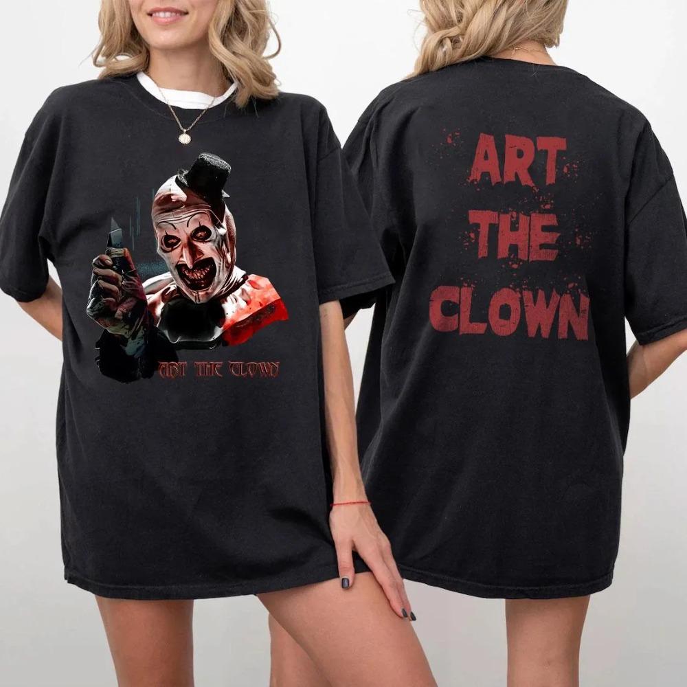 Terrifier Art The Clown 2 Sides Shirt Horror Movie TShirt Scary Clown Tee Spooky Slasher Fan Gift Halloween Horror Movie S