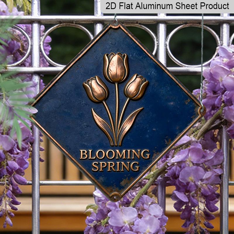 2D Flat - 1pc Vintage Tulip Theme 2D Flat Metal Aluminum Sign, Wall Hanging Decoration, Ideal for Living Room, Dining Room, Entrance, Study, Hallway
