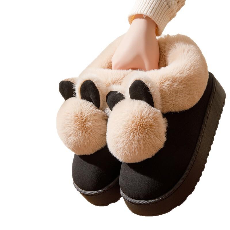 Winter Plush Slippers for Women  Thick Sole House Shoes Cozy Faux Rabbit Fur Indoor Slides with Closed Back