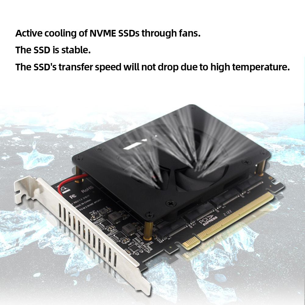 PH44-F 4 Disk M.2 NVME M KEY SSD To PCIe 4.0 X16 Adapter with Heat Sink PCIe 4 X16 Switch To 4 Ports M.2 Adapter Card 4 X 32Gbps