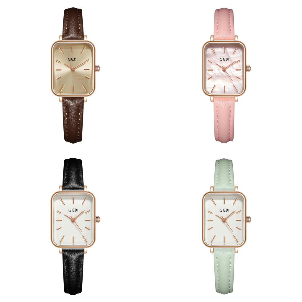 Womens Minimalist Square Quartz Watch With Leather Strap For Casual Office Wear
