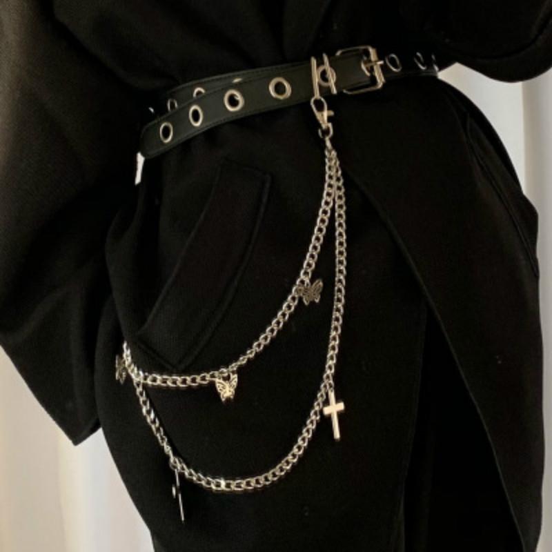 Cross Waist Chain Keychain Metal Punk Two Layer Butterfly Cross Necklace