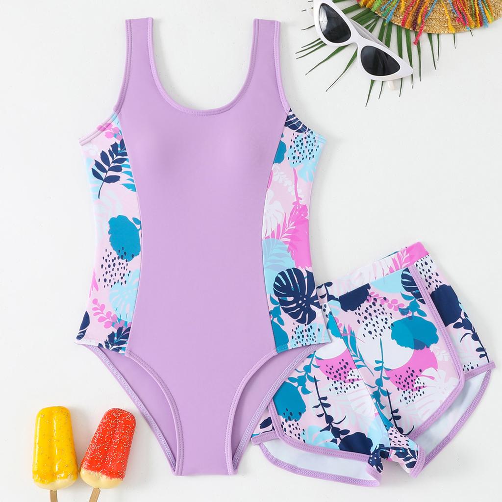 Kids 2 Piece Swimsuit Set with Boyshort Bottom, Fashion Beach Swimwear for Girls and Boys