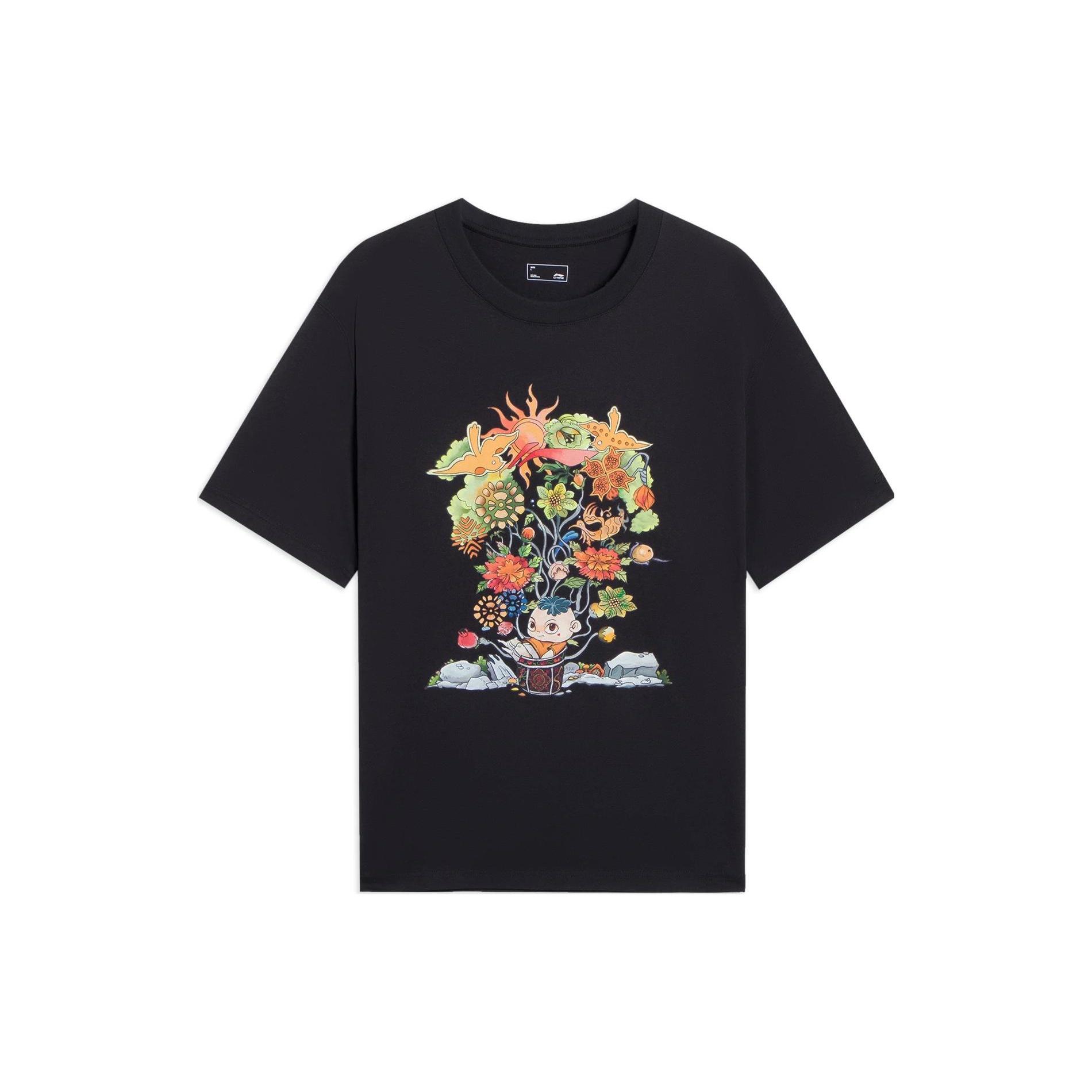 Li-Ning Floral Cartoon Graphic T-shirt Black Men s AHSS753-4 L