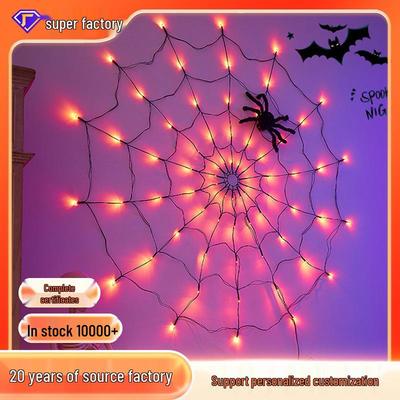 Remote-Controlled LED Halloween Spider Web String Lights for Festive Room Decor