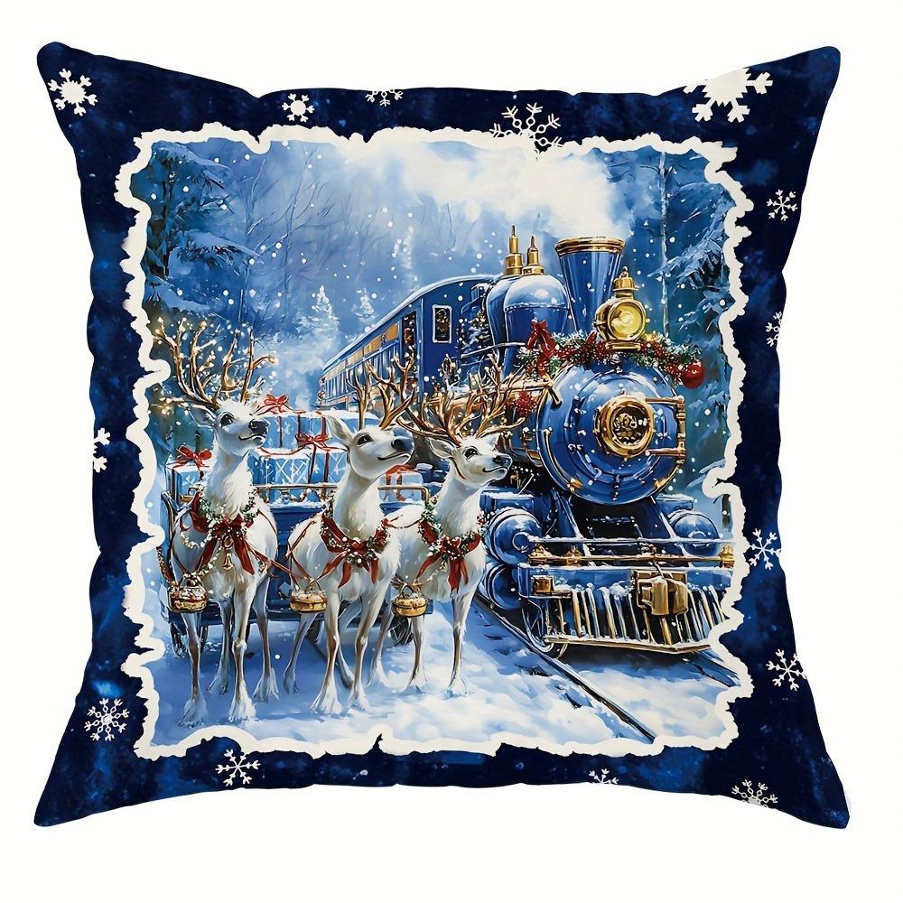

Christmas Pillowcases: Santa, Snowman, Tree & Train Themed Decor! sofas, bedroom pillow covers, holiday gifts 18x18Inch