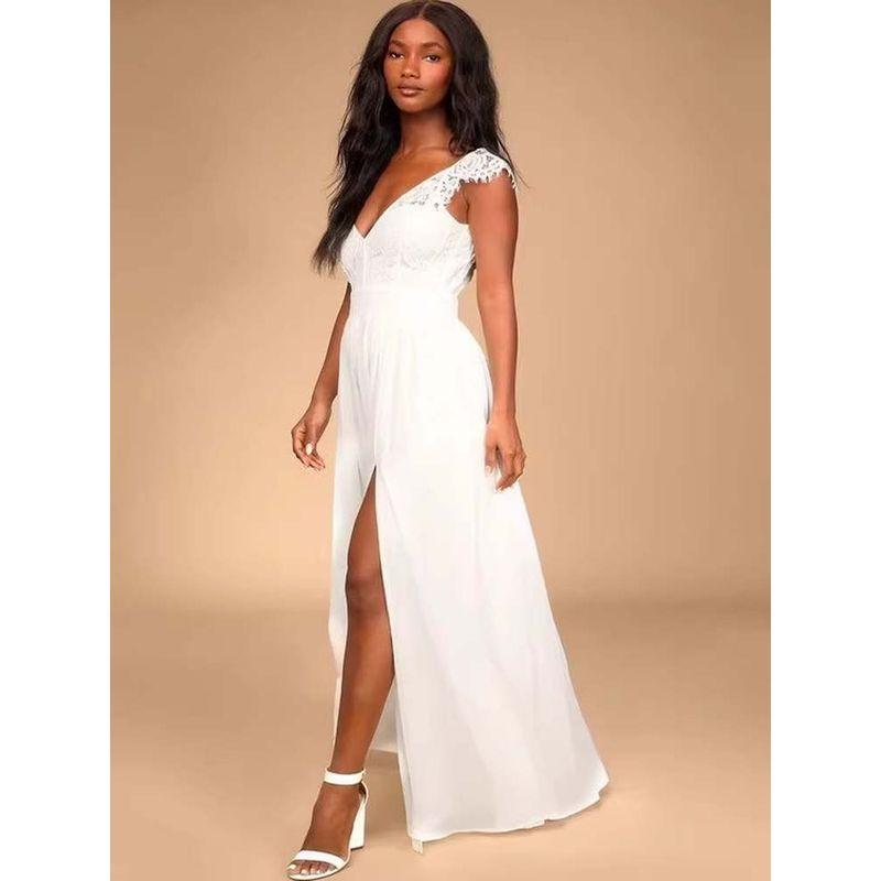 Foreign Trade Lu's Light Wedding Dress Fashion Lace Backless Slimming Lace Split Chiffon Vacation Elegant Simple Dress