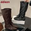 Mote Ny Mote Spiss Tå Dame Knehøye Støvletter Med Lav Hæl Sko Kvinnelig Glidelåser Fottøy Western Damer Lange Ankelstøvletter Sko