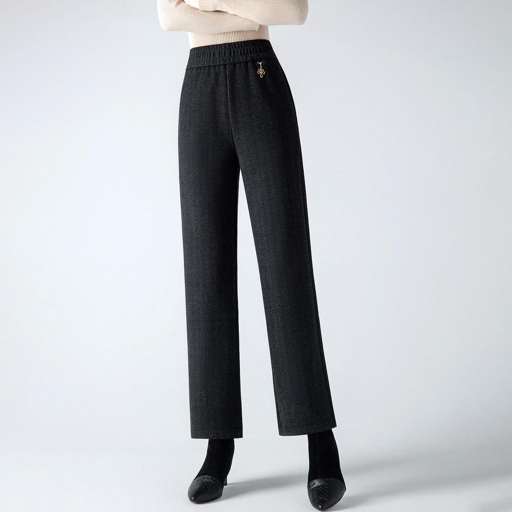 2025 Women's Korean Style Cashmere Micro-Flare Pants: Autumn/Winter, Plus Velvet, Warm, Thickened, Straight Leg, Flare