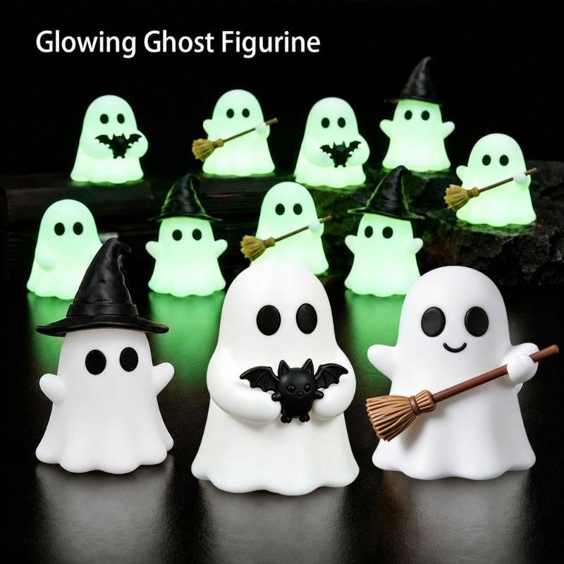 1/3Pcs Halloween Spooky Mini Ghost Statue Glow in Dark Luminous Cute Figurine for Home Desk Party Decoration