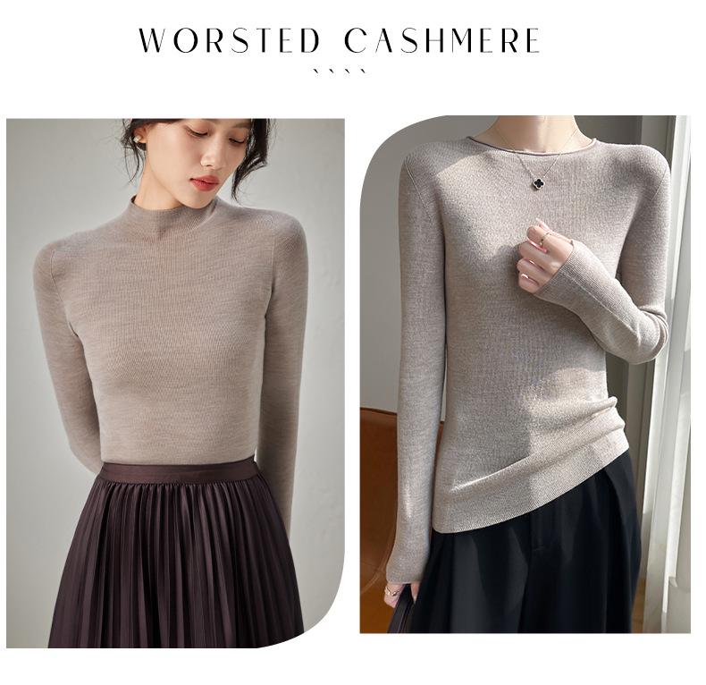 2025 Women's Slim Fit Elegant Wool Sweater - Versatile Round Neck Knit for Spring/Autumn