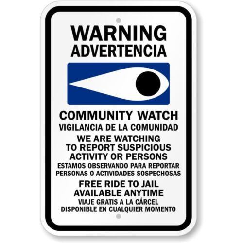Bilingual Community Watch Aluminum Weatherproof SignAluminum 20x30cm(7.8x11.8inch)