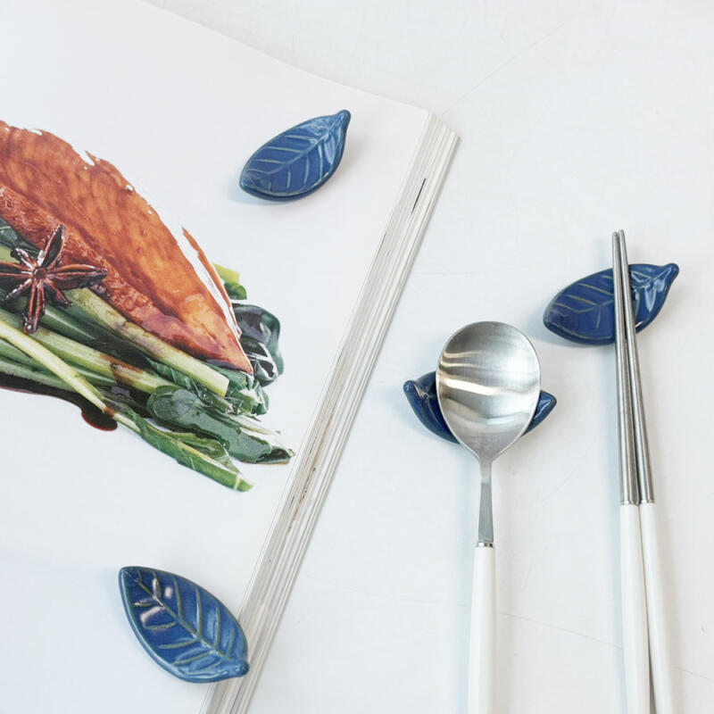 Ceramic Blue Leaf Chopstick Rest 4-piece set