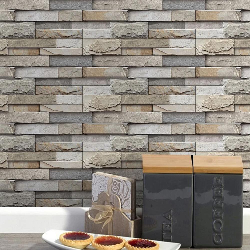 7Pcs Brick Pattern Wall Stickers 3D Peel and Stick Wall Paper Self Adhesive Wall Tile Sticker for Kitchen Bathroom Home Decor