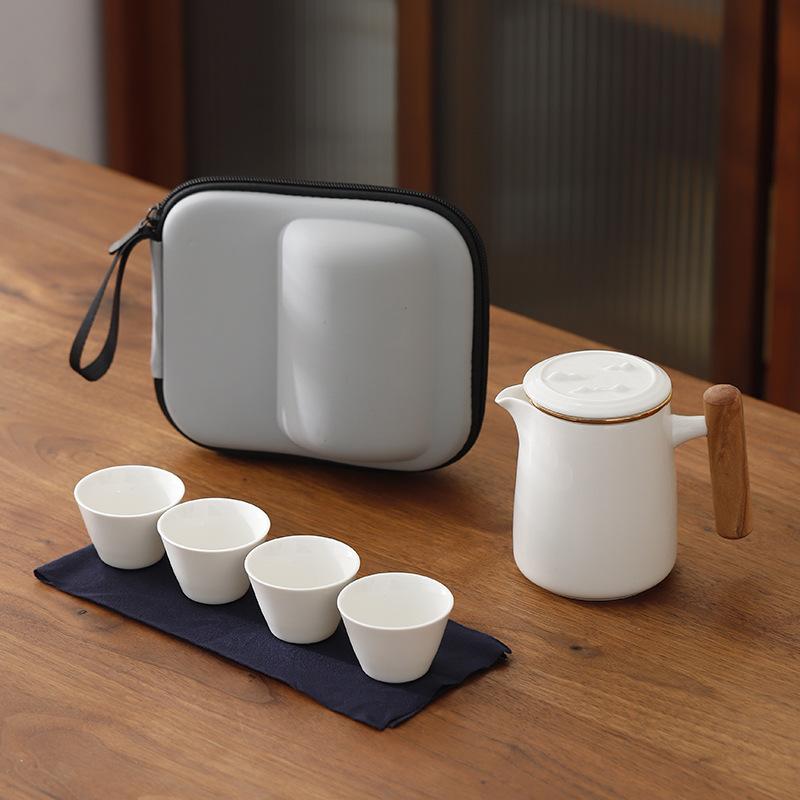 Suet Jade Porcelain Portable Travel Tea Set Small Set, One Pot Four Cups Brewing Teapot Tea Cup Kuaike Cup Kung Fu Tea Set