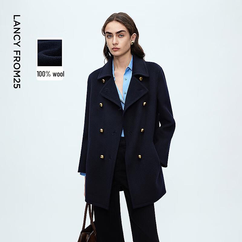 

LANGZI Women s 100% Wool Military Style Suit Collar Coat M