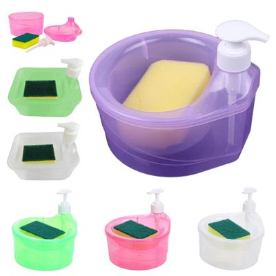 Kitchen Soap Dispenser with Quick-Drying Sponge Holder Quick Drying Removable Refillable Drip Tray One-Hand Operation Anti-Slip Base Sink Organizer