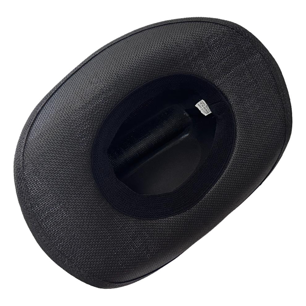 (M, Black) Straw Sun Hat Breathable Western Style Cowgirl Hat Stylish Bull Head Belt Wide Brim Beach Cap