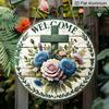 2D Flat Christian Cross Floral Welcome Doorplate, Aluminum Decorative Sign and Plaque, Various Sizes. Country Farmhouse Hanging Door Decoration