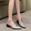 Fashion Baotou Sandals Summer New Pointed Head Shallow Mouth Bright Leather Metal Buckle Soft Sole Anti-slip Wear-resistant Heel Shoes