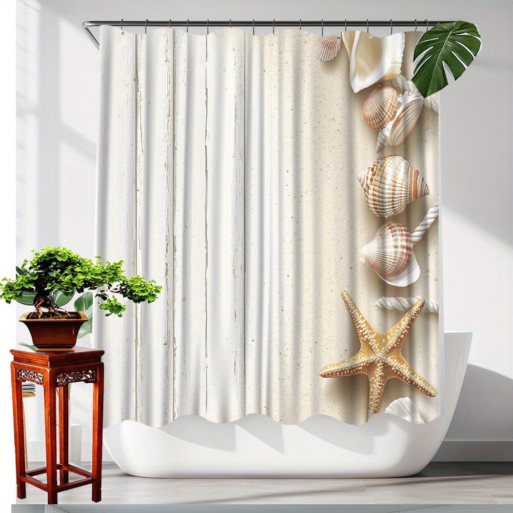 

Coastal Seashell & Starfish Shower Curtain - Waterproof, Mildew-Resistant with Beach-Inspired Design for Relaxing Bathroom Decor W90XH180cm