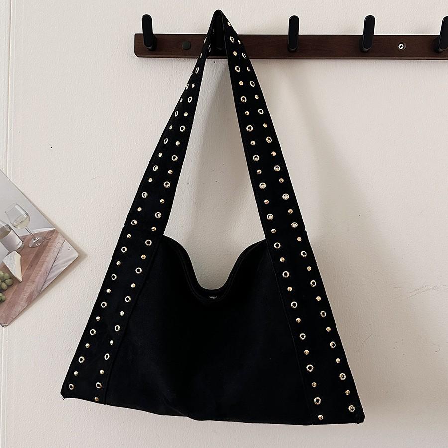 Women's Deerskin Tote with Metal Rivets - Spring/Summer 2025 Casual Shoulder Bag