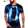 Men's Summer 3D Digital Printed White Wolf Round Neck Short Sleeved T-shirt