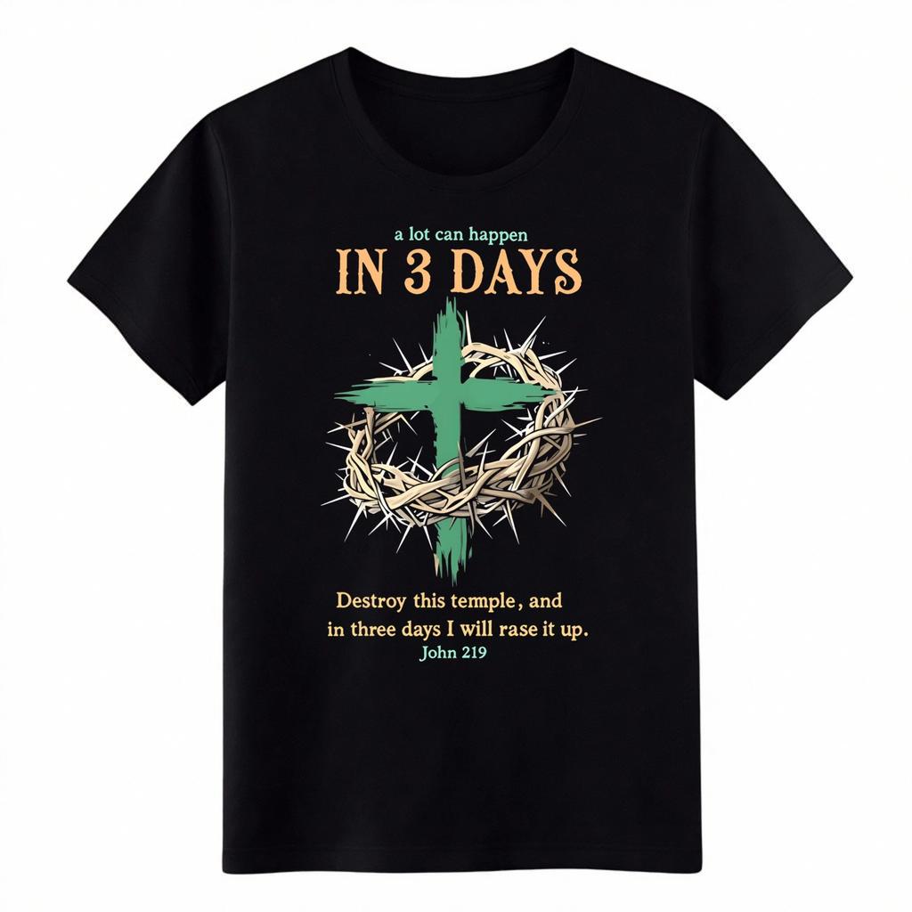 Unisex Minimalist In 3 Days T-Shirt-Modern Cross & Crown of Thorns Christian Tee