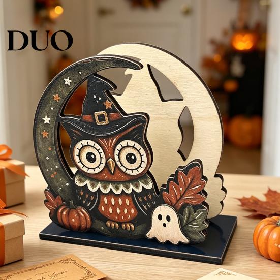 Decorative Paper Napkin Stand Halloween Wood Holder, Rustic Ghost Skeleton Owl Pumpkin Dispenser, Gift for Lovers Vintage Tabletop Standing