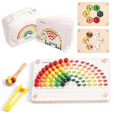 Mamimami Home Spisepinner Treningsleke Regnbue Fingerspiss Trening Trepuslespill Ball Matching Regnbue Treleke Montessori Spisepinner Øvelse Farge
