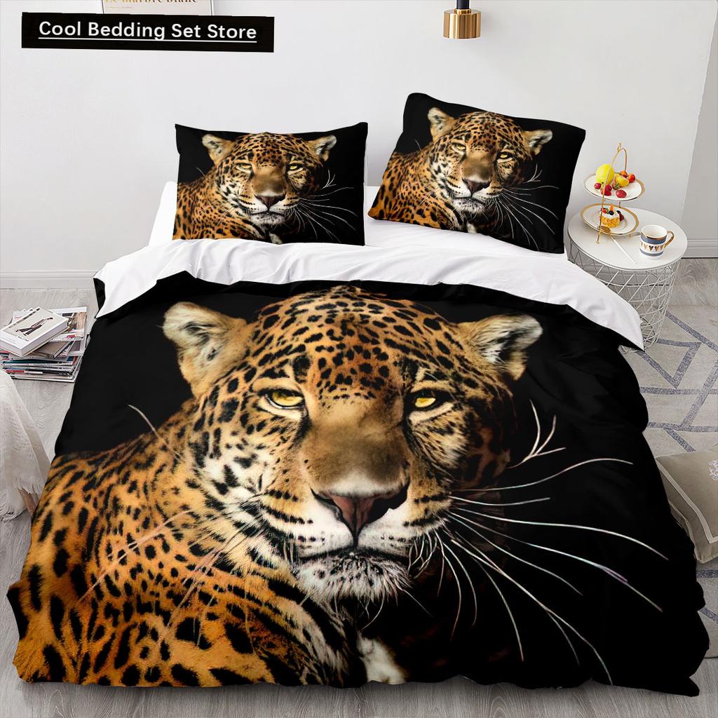 Leopard Duvet Cover King Queen Size Brown Cheetah Bedding Set for Kids Teens Adults Wild Animal 2/3pcs Polyester Comforter Cover