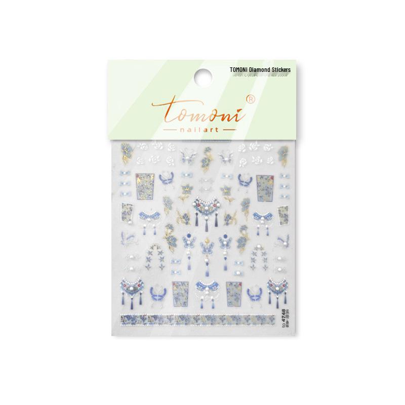 

Tomoni Crystal Children s Nail Stickers: Chinese-Style Wedding-Themed Blue Jewelry Stickers for Nail Art.