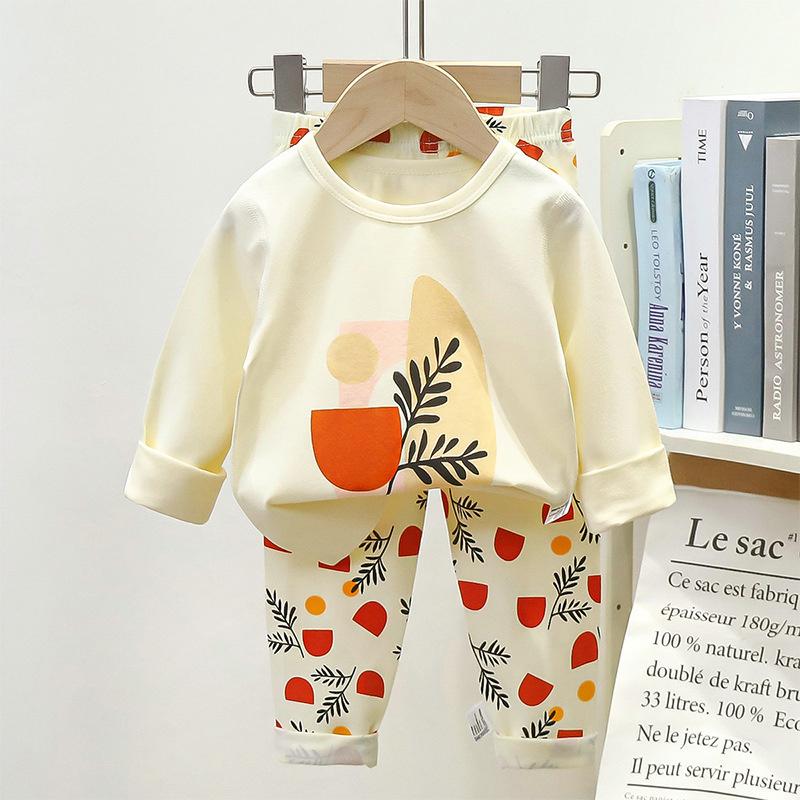Kids Underwear Set Cotton Thermal Pajamas Boys Girls Stretchy LYCRA Long Sleeve Top Pants Homewear Sleepwear
