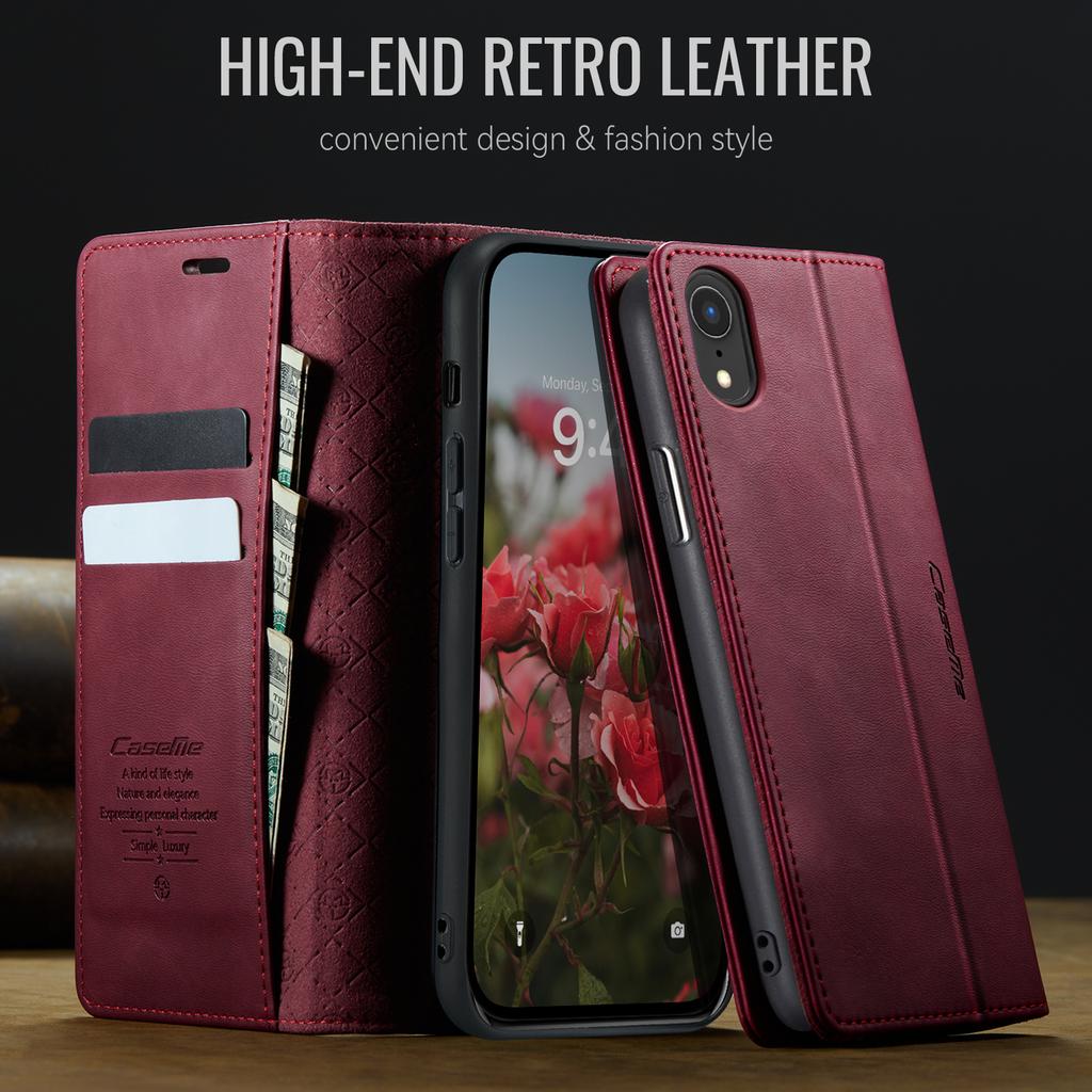 För iPhone XR 6,1 tum Fodral CASEME 033-serien RFID-blockerande Plånbok Stöd Kalvstruktur Läder Telefonfodral