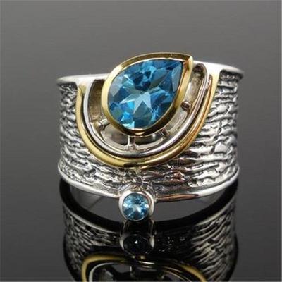 Ethnischer Stil Blauer Strass Zirkon Ring – Modisches Damen Accessoire