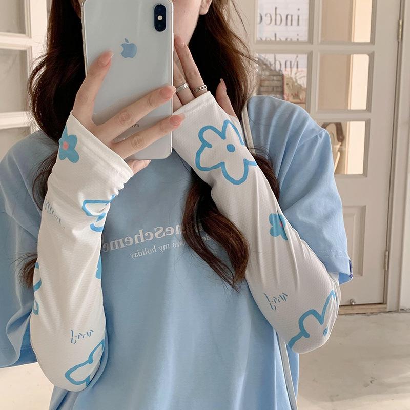 Gradient Color Floral UV Protection Sleeves for Women's Summer Cycling