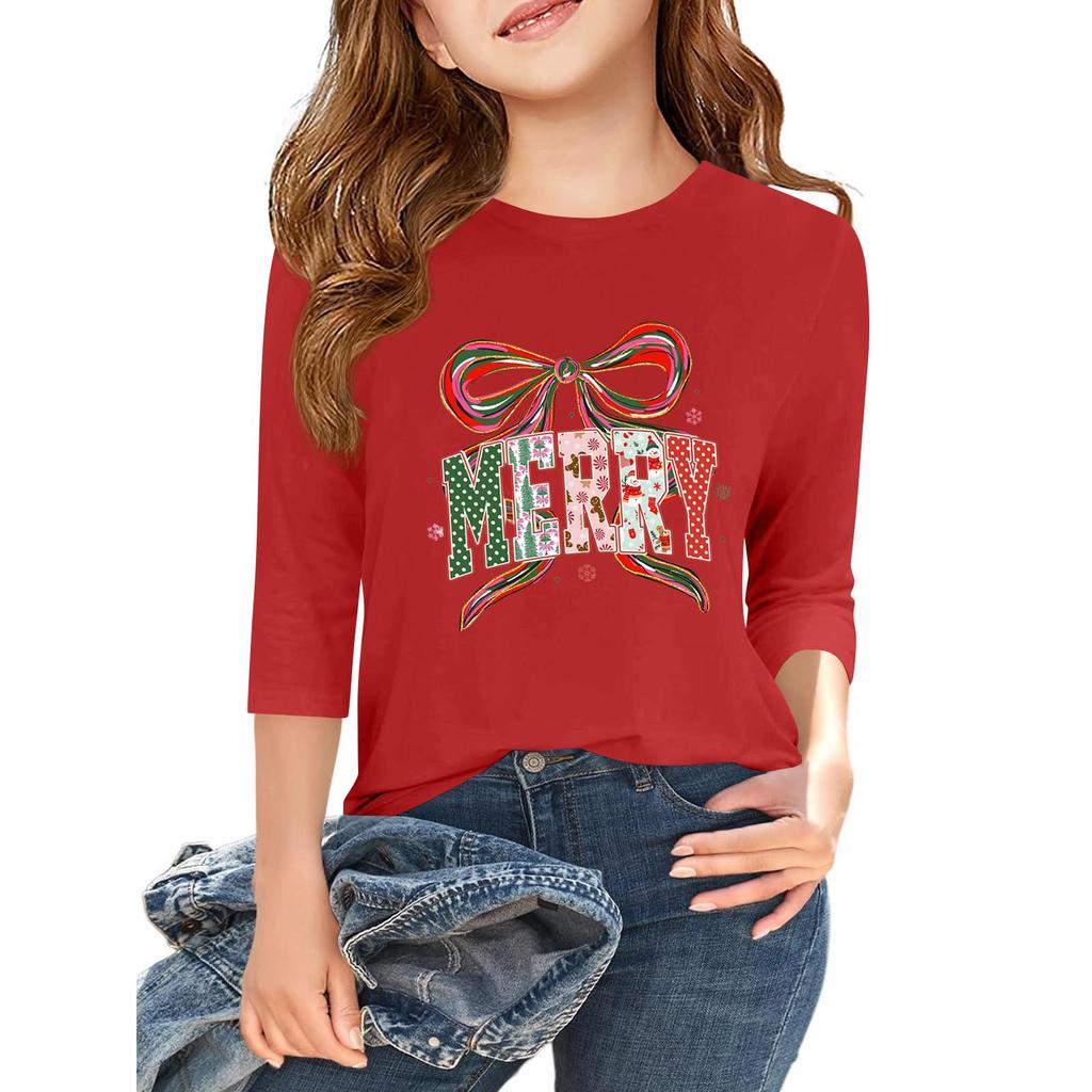 Children's 3/4 Sleeve Independence Day Printed Round Neck Casual T-shirt