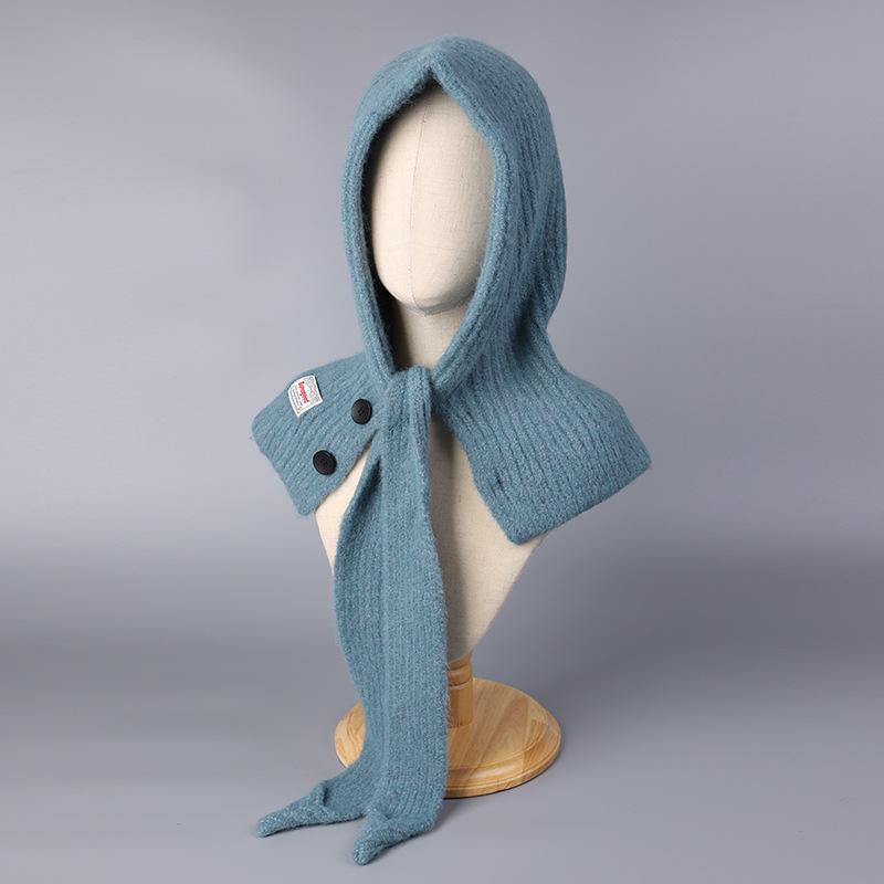 Korean Knitted Balaclava Hat Women's Winter Warm Scarf Integrated Hooded Scarf Knitted Wool Beanie Cap