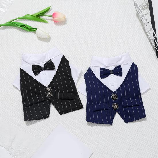 Pet Shirt Bow Tie Lapel Collar Formal Style Dog Shirt Pet Tuxedo Clothes for Home Wear