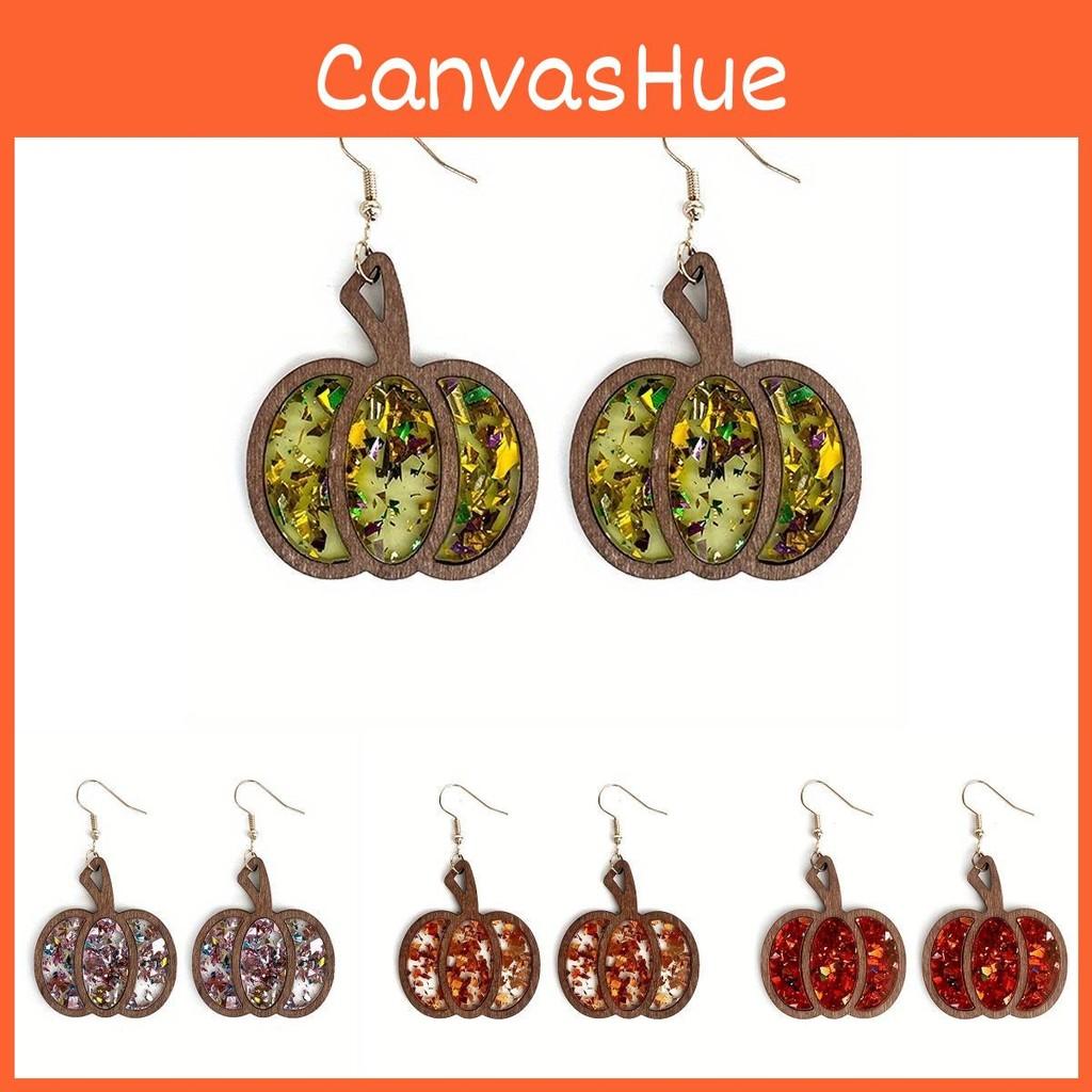 Colorful Pumpkin Eyecatching Earrings Wooden Festive Jewelry For Fall Celebrations