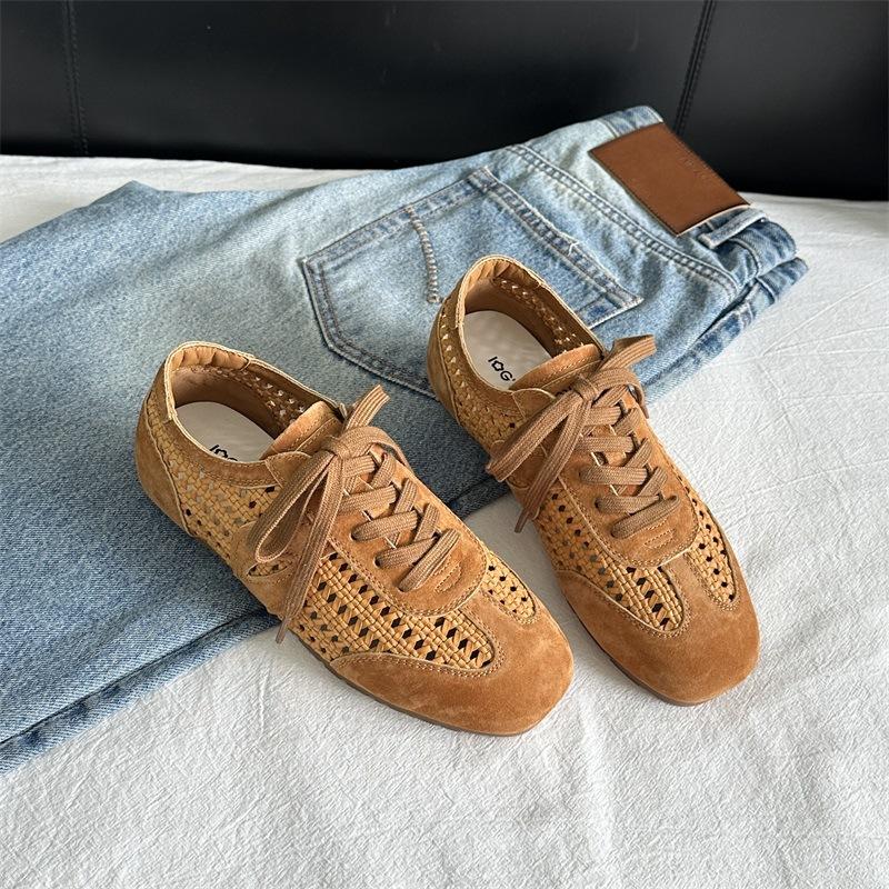 Sheepskin summer new mesh breathable soft sole versatile Forrest Gump shoes women's retro leather casual sports training shoes