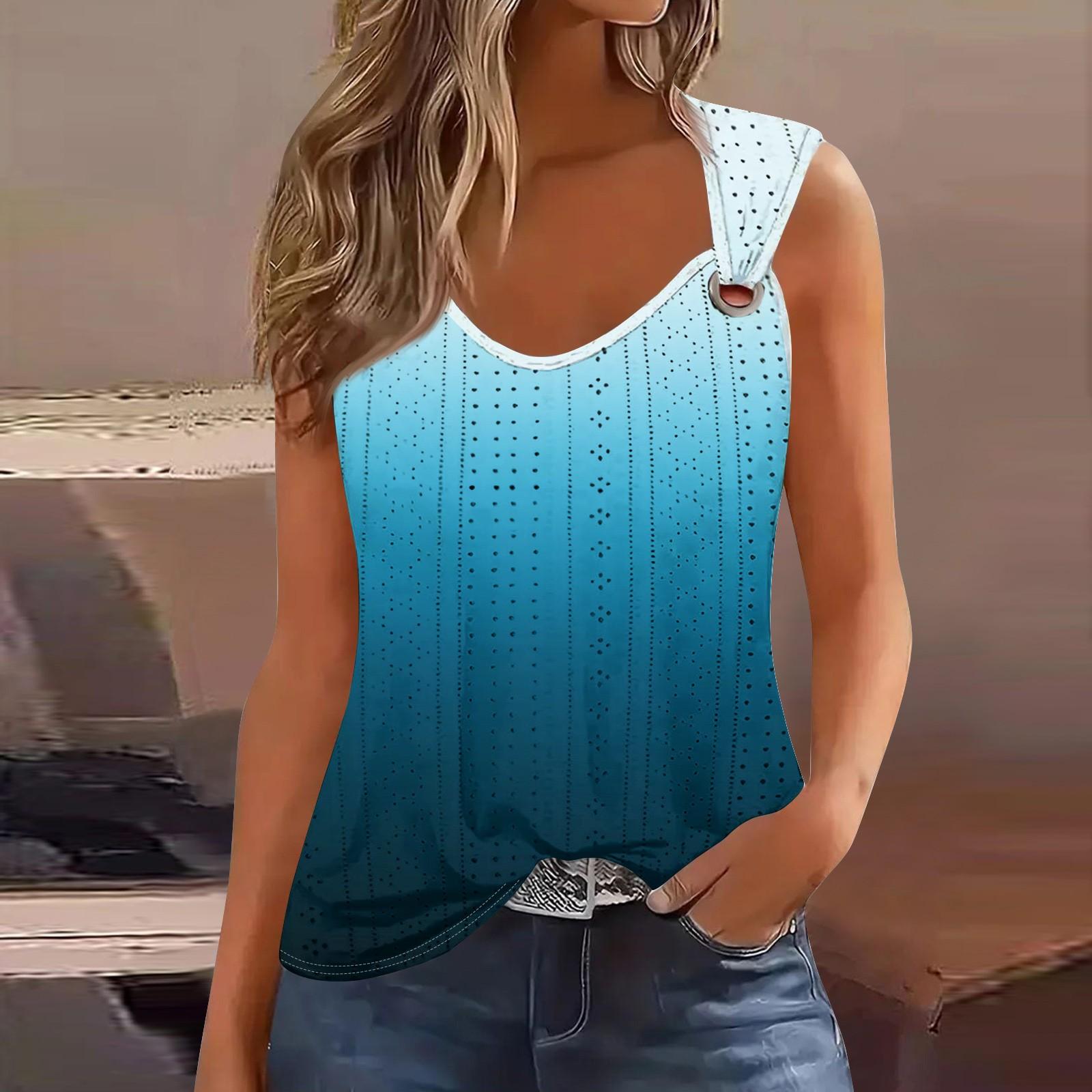 

Жіноча безрукавка для дівчат. Повсякденна безрукавка Топи для жінок Мила в’язана безрукавка з градієнтним квітковим принтом. Вільні топи без рукавів. XL небо синє кольору