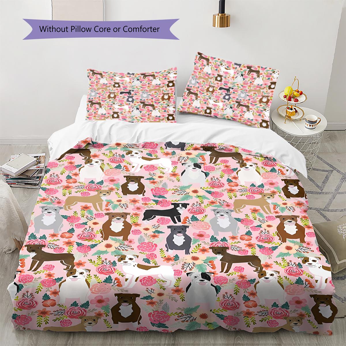

Dogs Floral Pattern Bedding Quilt Set Quilt Cover Pillowcase Home Decoration Gift (1 * duvet cover + 2 * pillowcase, without core) 135x200cm